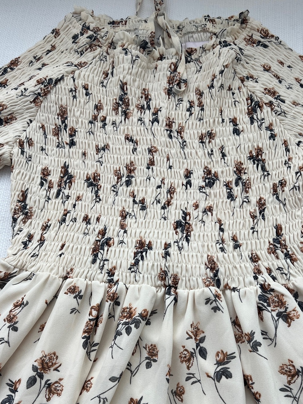 JessaKae Wandering Willoughby Floral Smocked Tiered Maxi Dress Cream Small - Picture 6 of 15